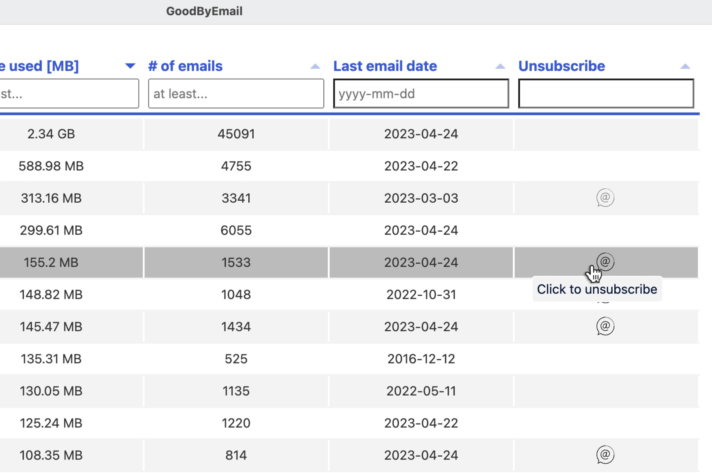 GoodByEmail Unsubscribe feature